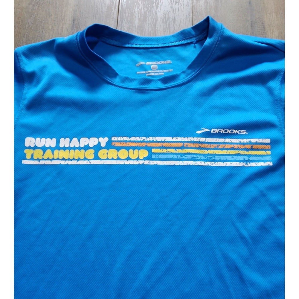 Brooks Blue Run Happy Training Group Athletic Short Sleeve Shirt Women Size S